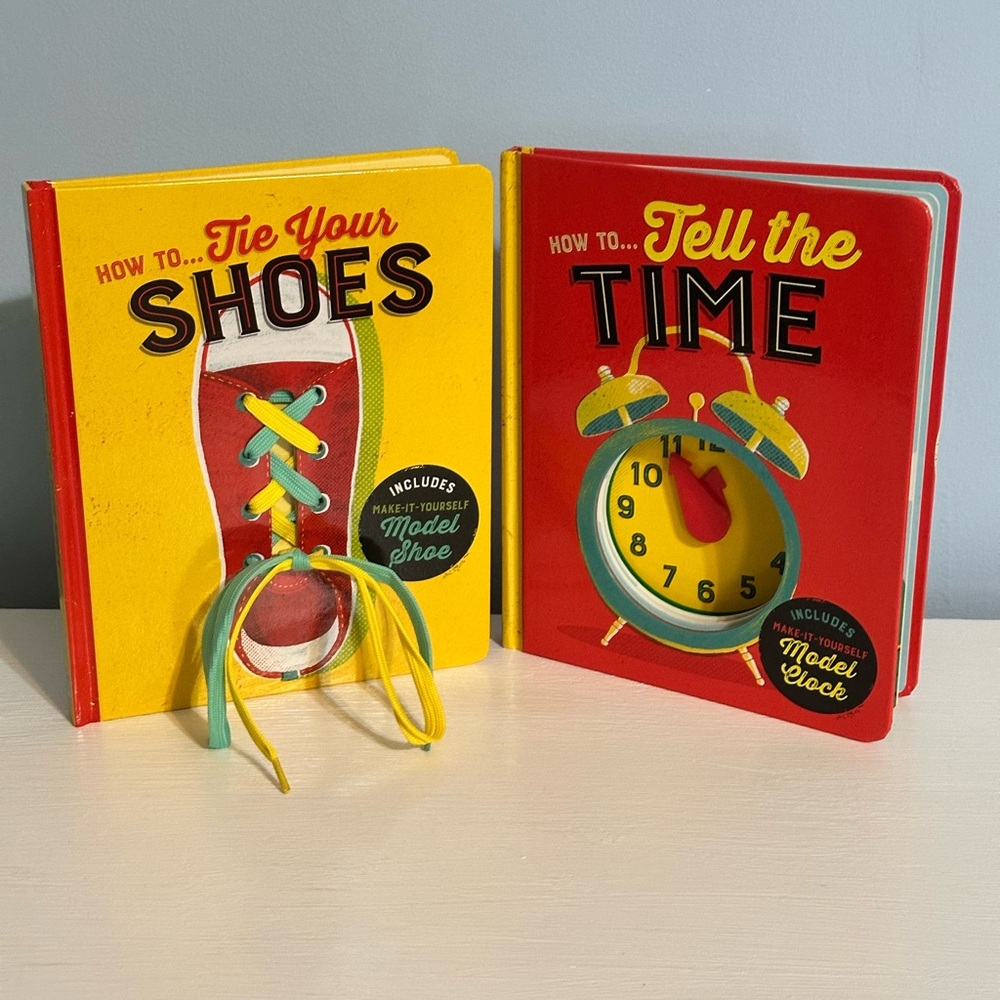NEW How To Tell TIME & Tie Your SHOES, Colorful Fun Learning Book Set For Kids